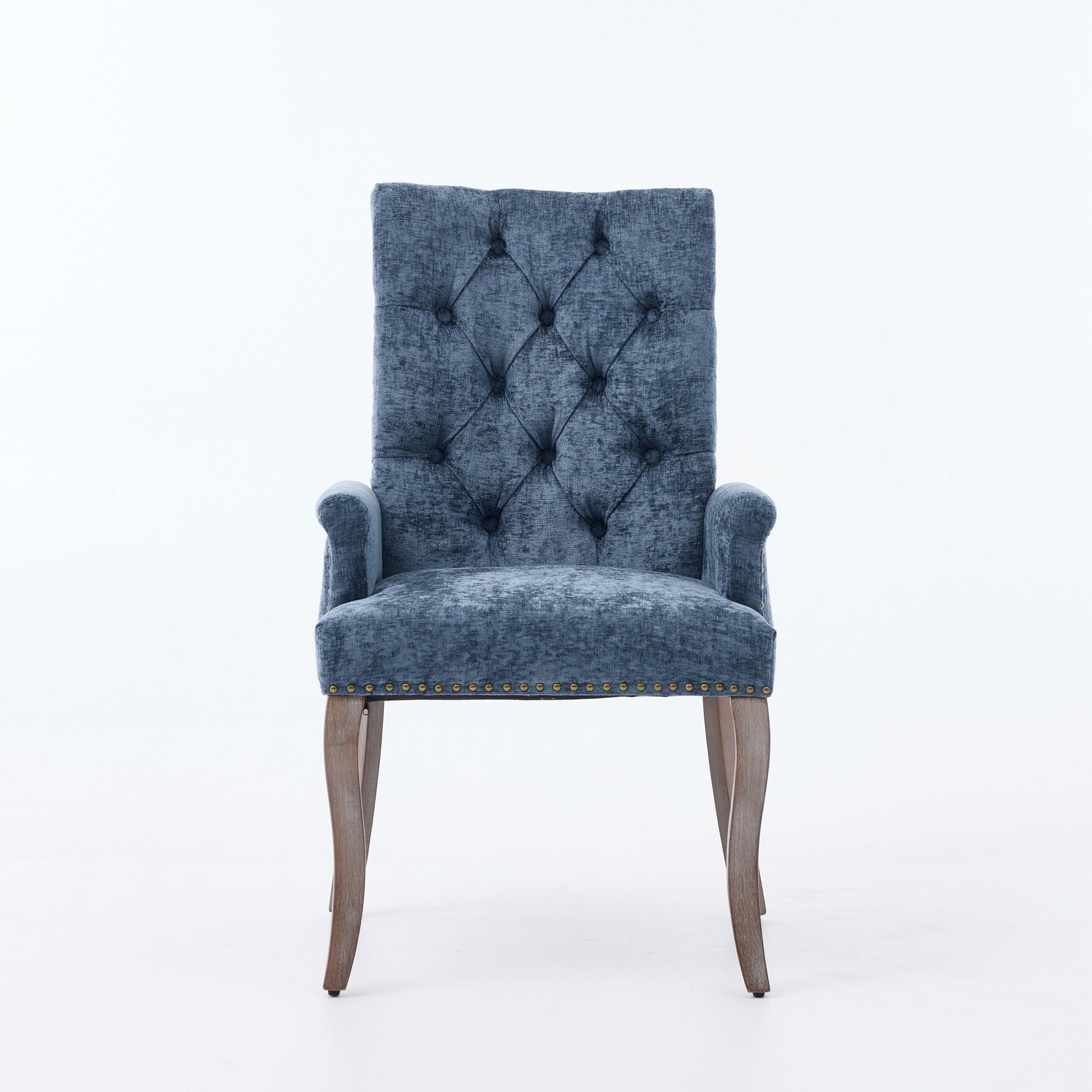 Upholstered Chenille Fabric Accent Dining Chair, Curved Solid Wood Legs, Elegant Tufted Club Dining Room Kitchen Room Arm Dining Chair, Single Pack,Blue,SW1895BL image 2