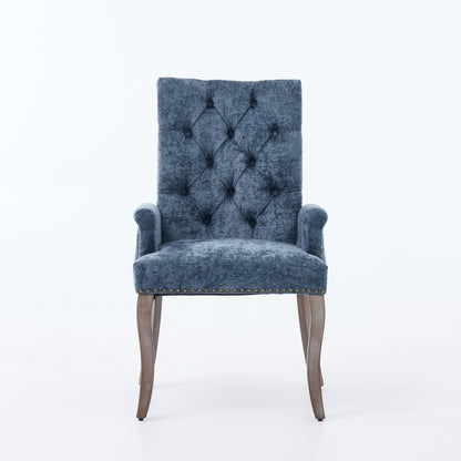 Upholstered Chenille Fabric Accent Dining Chair, Curved Solid Wood Legs, Elegant Tufted Club Dining Room Kitchen Room Arm Dining Chair, Single Pack,Blue,SW1895BL image 2