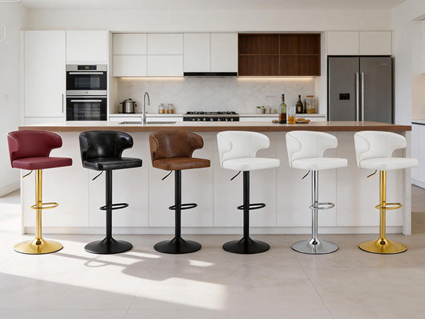 Modern rotating adjustable bar chair, PU leather belt backrest swivel chair, suitable for kitchen bar counter and dining room, adjustable height, capable of bearing 300 pounds (white -2 pieces) image 2