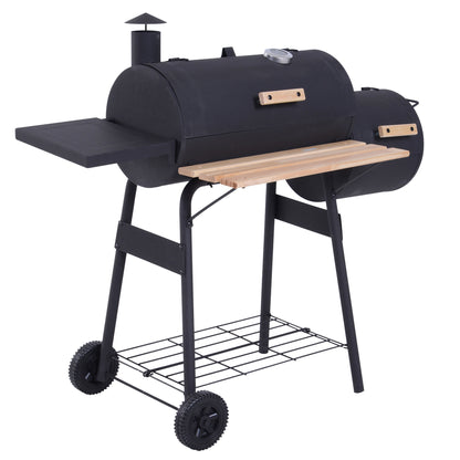 Outsunny 48" Steel Portable Backyard Charcoal BBQ Grill and Offset Smoker Combo with Wheels image 1