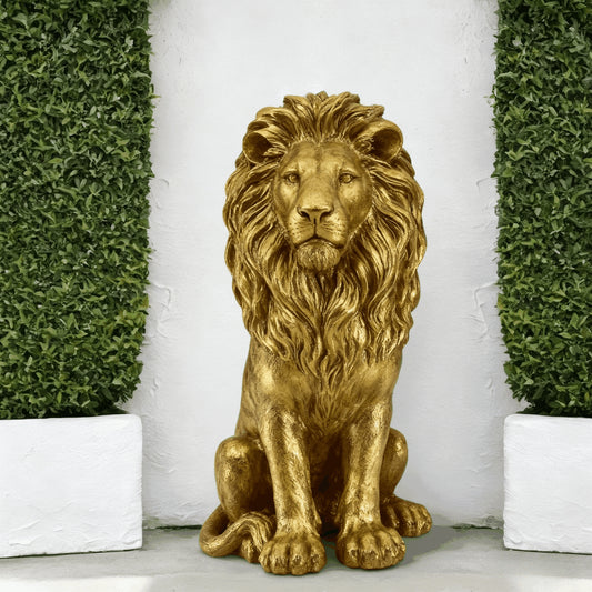 24" Lion Statue, Resin Outdoor Guardian Sculpture, Simulated Animal Decor for Villa, Garden, Park & Resort, Patriotic Independence Day Decoration for Home & Courtyard image 1