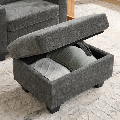 Single sofa recliner with manually adjustable backrest, USB charging port on the armrest side, phone stand included, hidden armrest storage, and a matching storage ottoman-Gray image 12
