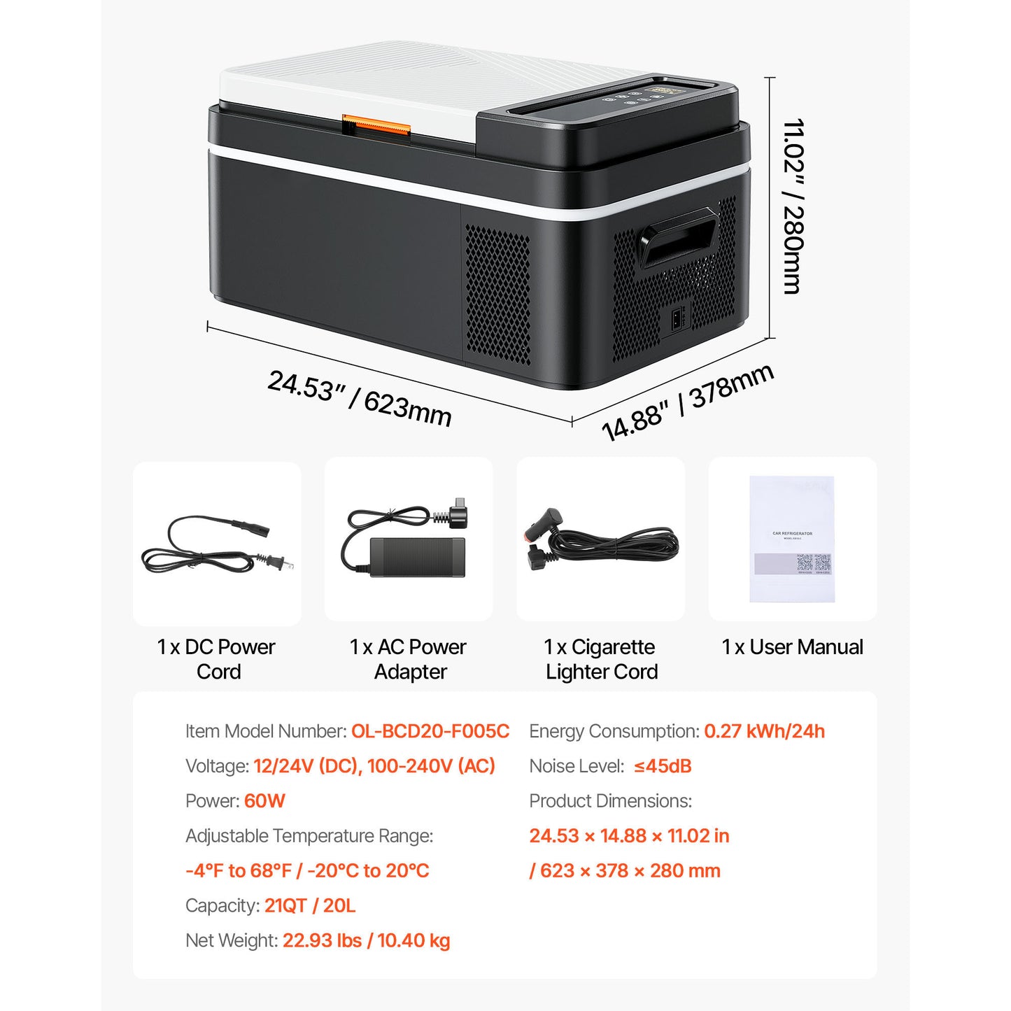 Car Refrigerator, DC 12/24V AC100-240V Compressor Electric Cooler, -4°F to 68°F Car Fridge with APP Control, 21 QT Cars Freezer for RVs, Campsites, Boats, Camping, Fishing, 60W Portable Freezer image 7