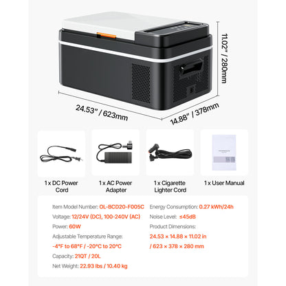 Car Refrigerator, DC 12/24V AC100-240V Compressor Electric Cooler, -4°F to 68°F Car Fridge with APP Control, 21 QT Cars Freezer for RVs, Campsites, Boats, Camping, Fishing, 60W Portable Freezer image 7