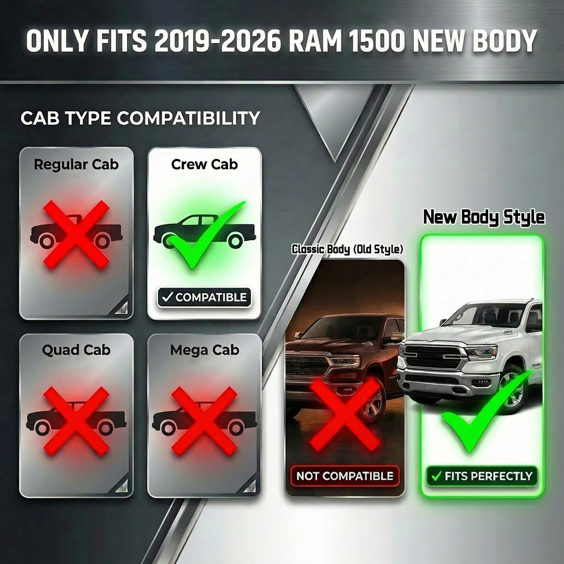Running Boards Compatible with 2019-2026 Dodge Ram 1500 New Body Crew Cab, 6 inch Two-Stair Side Steps Nerf Bars (Excl 19-26 1500 Classic) image 10