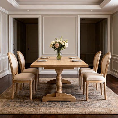 French Style Solid Wood Frame Linen Fabric Oval Back Dining Chair,Set of 2,Beige image 7