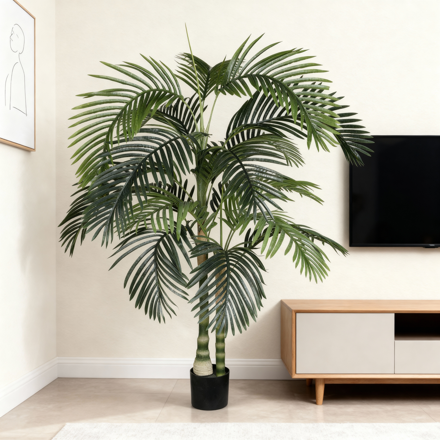 6FT Artificial Palm Tree with Black Plastic Pot, Tropical Fake Plant for Indoor Outdoor Decoration, Faux Palm, 1pc/set image 1