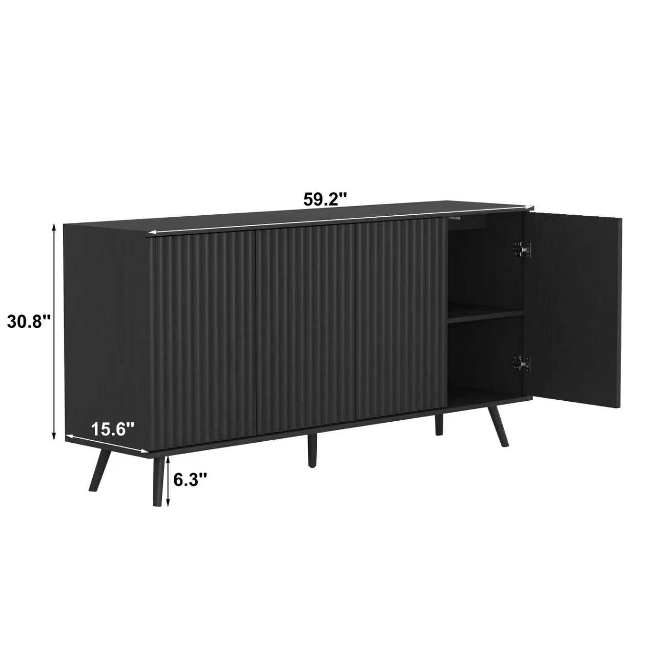 Sideboard Buffet Cabinet with Storage, Long Sideboard Storage Cabinet with 4 Doors, Wood Credenza Console Coffee Bar Cabinets with Adjustable Shelves for Living Room Kitchen Dining Room Black image 5