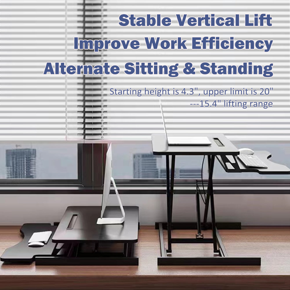 32 Inch Desk Converter, Height Adjustable Sit to Stand Riser, Dual Monitor and Laptop Workstation with Wide Keyboard Tray (BLACK) image 4
