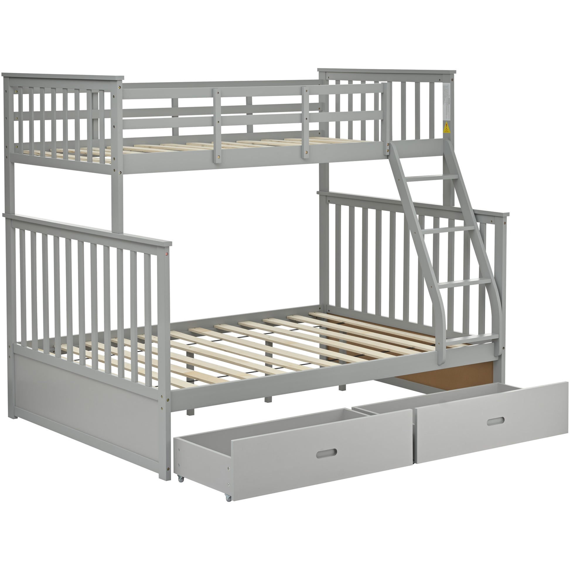 Twin Over Full Bunk Bed with Storage Drawers, Wooden Bunk Bed with Ladder and Safety Guard Rails –Gray image 3