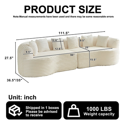 Curved Sectional Sofa, 111.5-inch Oversized Modern Bone-Free Cloud Sofa with 6 Pillows Luxury Corduroy Four-Seater Memory Foam Sofa with Deep Seat Design,beige W3505P355585 image 2