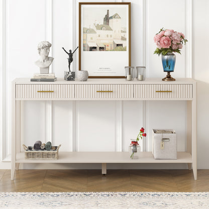 U_STYLE 60" Painted Console Table with 3 Drawers,Wooden Entryway Table with Storage Shelf, Farmhouse Sofa Table for Living Room, Hallway,Entryway, Foyer, Corridor(Beige) image 2
