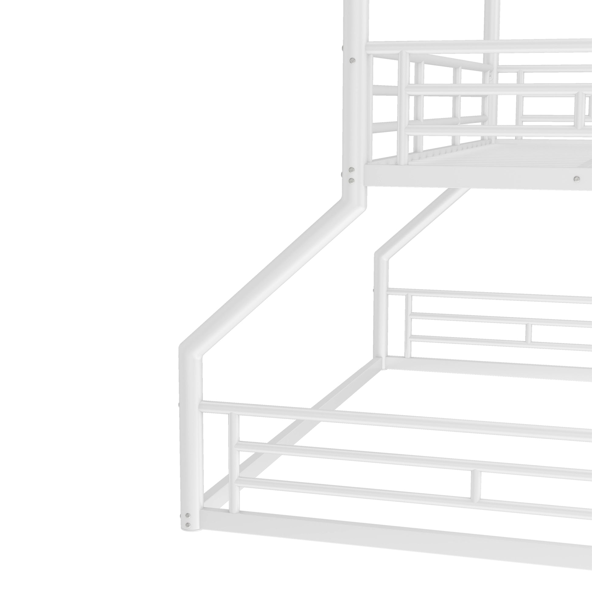 Twin over Twin over Full Bunk Bed, Metal Triple Bunk Bed with Safety Guardrails, Heavy-duty Bunk Bed with Noise-reduced Design, White image 4