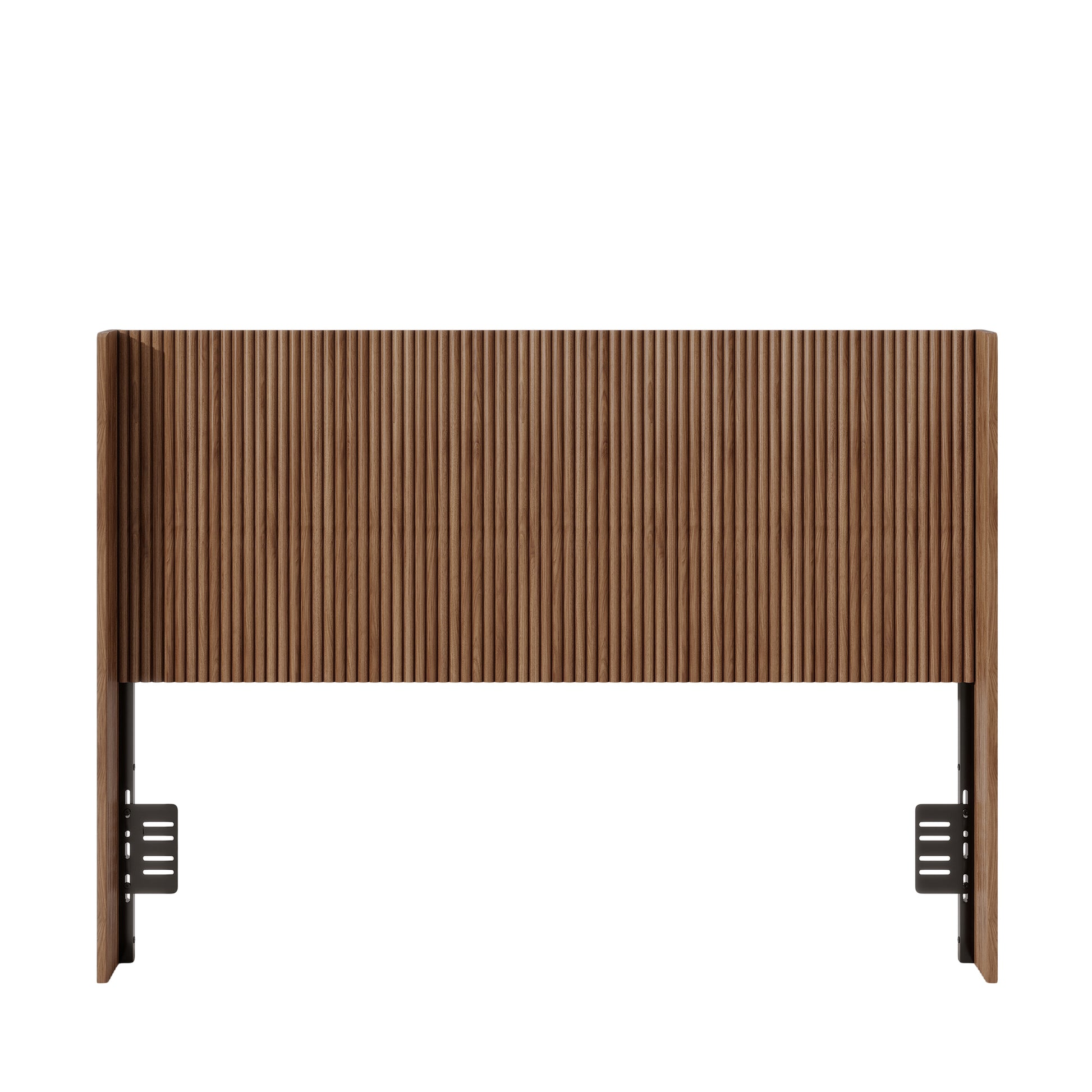 Walnut Fluted Wood Headboard, Vertical Ribbed Freestanding Bed Headboard with Adjustable Metal Brackets, Mid-Century Modern Wooden Headboard for Twin Full Queen Size Bed, Space-Sav (Brown color, Queen image 4