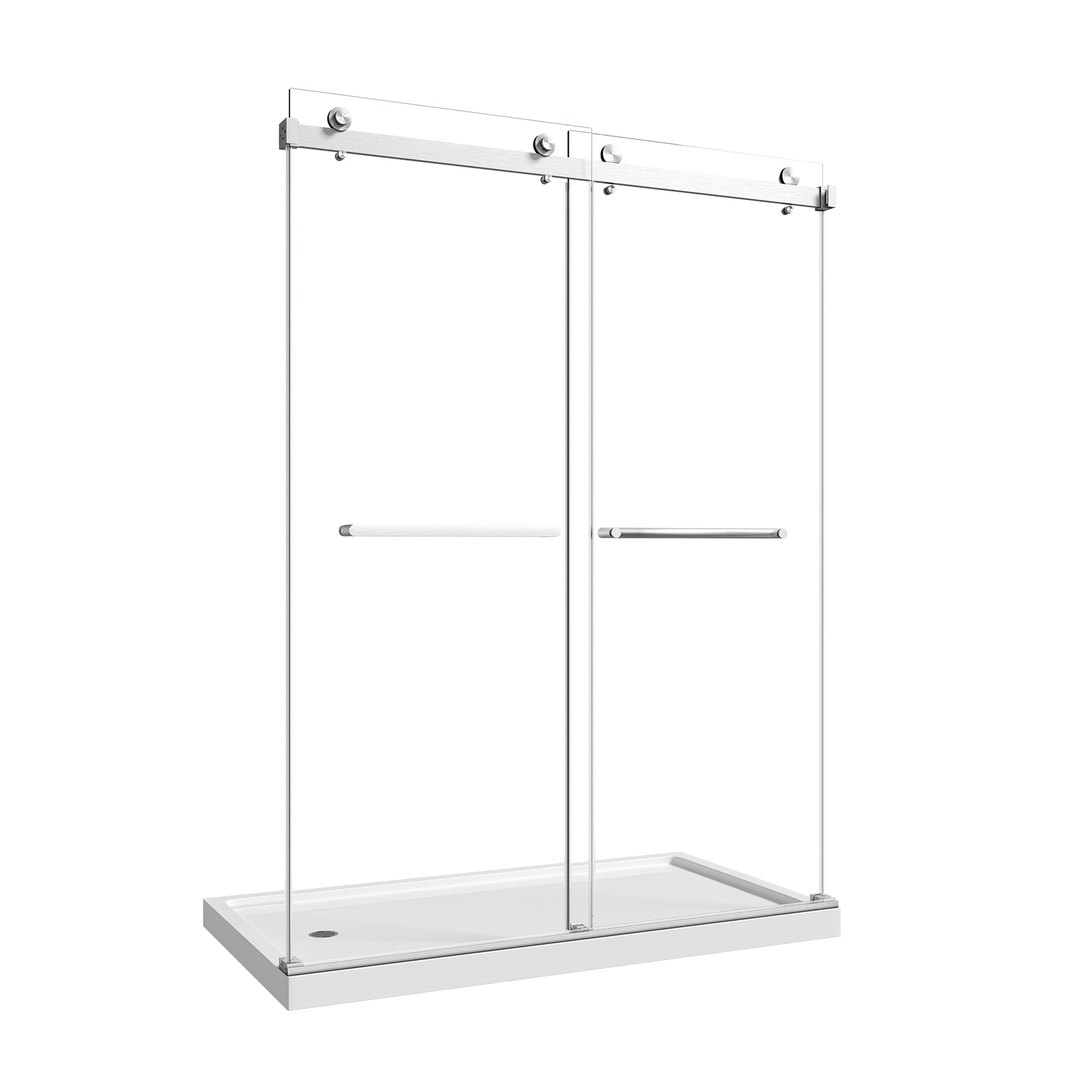 55"-60" W x 76" H Brushed Nickel Reversible Installation Double Bypass Sliding Shower Door Easy Installation Frameless Shower Door,5/16"(8MM) Tempered Glass With Nano Explosion-proof Film image 10
