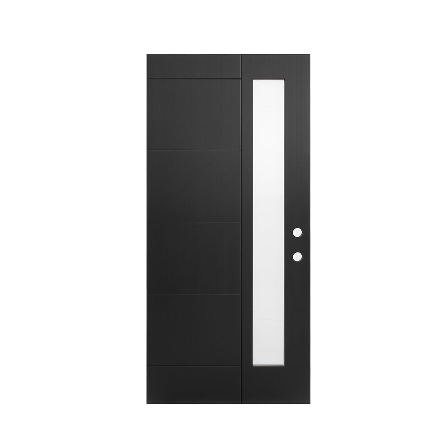 36"x80" Fiberglass Front Door with White 4-9/16" PVC Frame,Left-Hand Inswing Exterior Door with Brickmould,Contemporary minimalist brushed skin & Grooved line with frosted glass for Home Entrance, Bla image 3