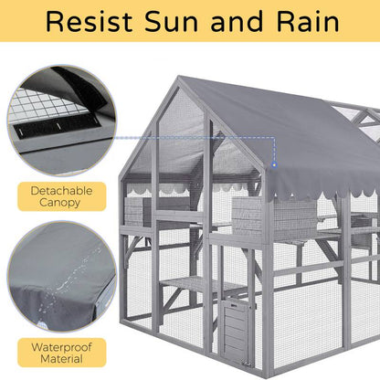 Large Catio Outdoor Cat Enclosure,Large Cat Run with Bridges,Walks,Wooden Feral Cats Shelter with Waterproof and UV Proof Canopy image 9