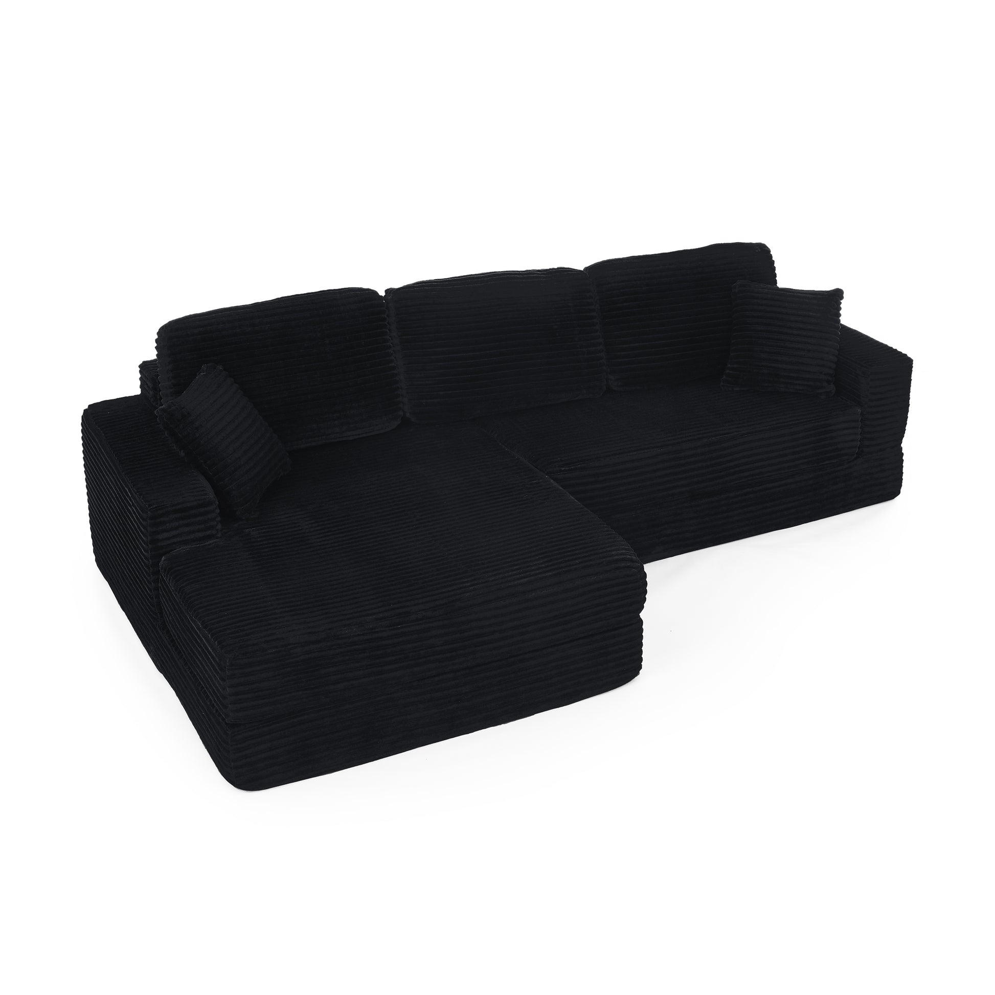 Left sofa seat,L shape Modular Sectional Sofa, Compressed Sectional Sofa Modern Minimalist Style Corduroy Couch,Unfold into a bed, Bedroom, Comfy Compressed Sofa Couch Space-Efficient Design-black image 11