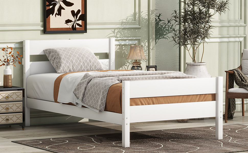 Twin Bed with Headboard and Footboard,Rubber Wood Bed,White image 9