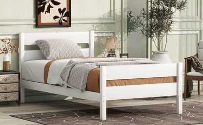 Twin Bed with Headboard and Footboard,Rubber Wood Bed,White image 9