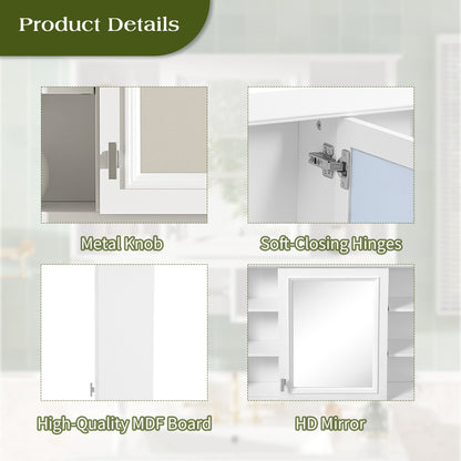 35 inch Wall-Mount 2-in-1 Mirror Cabinet with Adjustable Shelves, Soft-Closing Hinges, Open Shelves, for Bathroom Vanity, Living Room, Bedroom Storage Organizer image 7