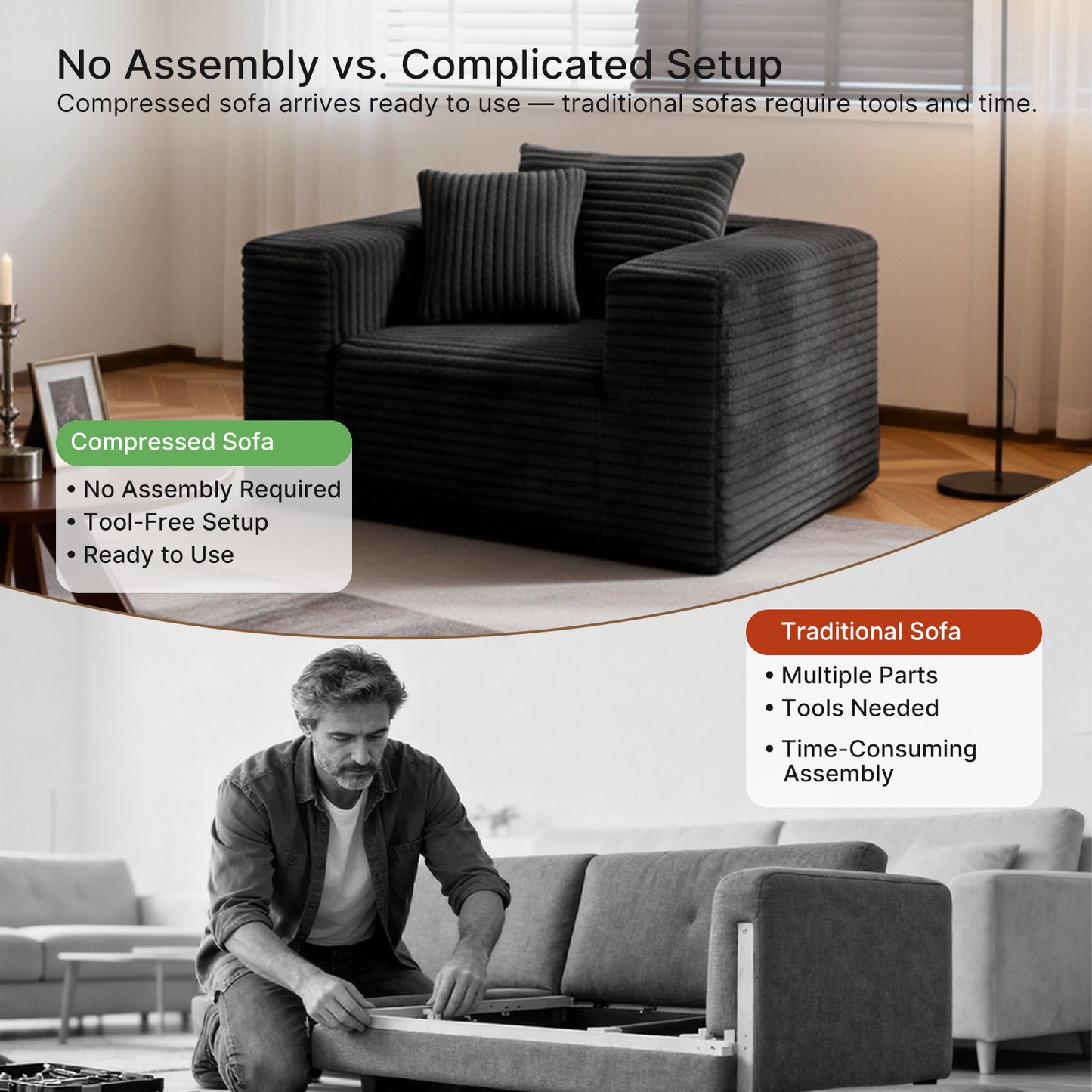 Boneless Sofa Chair, No Assembly Couch in a Box Memory Foam Mini Cloud Reading Chair with Throw Pillow for Living Room Bedroom Playroom image 5