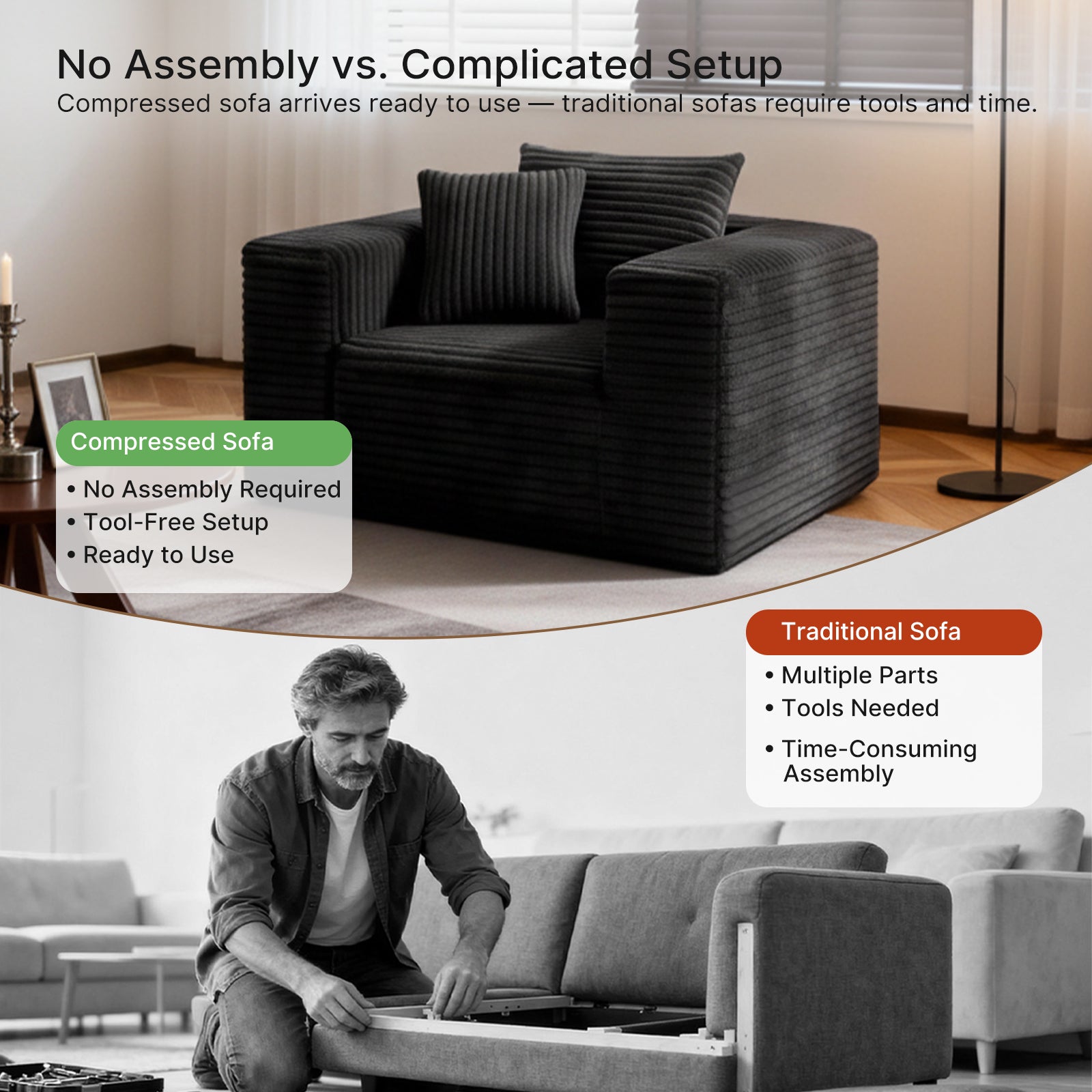 Boneless Sofa Chair, No Assembly Couch in a Box Memory Foam Mini Cloud Reading Chair with Throw Pillow for Living Room Bedroom Playroom image 5
