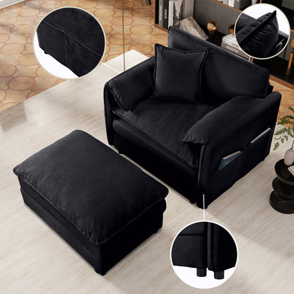Oversized 57.48" Recliner Chair with Movable Ottoman - Soft Chenille Upholstered Indoor Lounge Chair for Living Room or Bedroom,DIY Combination,Black image 8