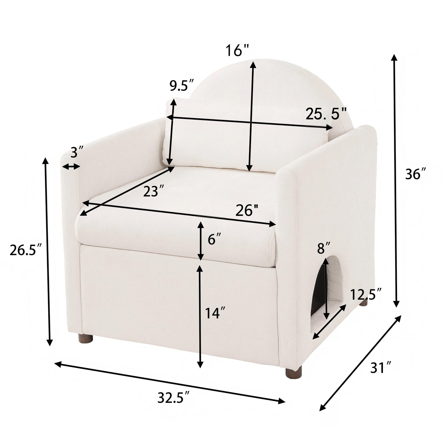 Beige Pet Friendly Accent Chair with Hidden Pet Nook, Acacia Wood Legs, 220lbs Weight Capacity, Modern Upholstered Armchair for Living Room image 2