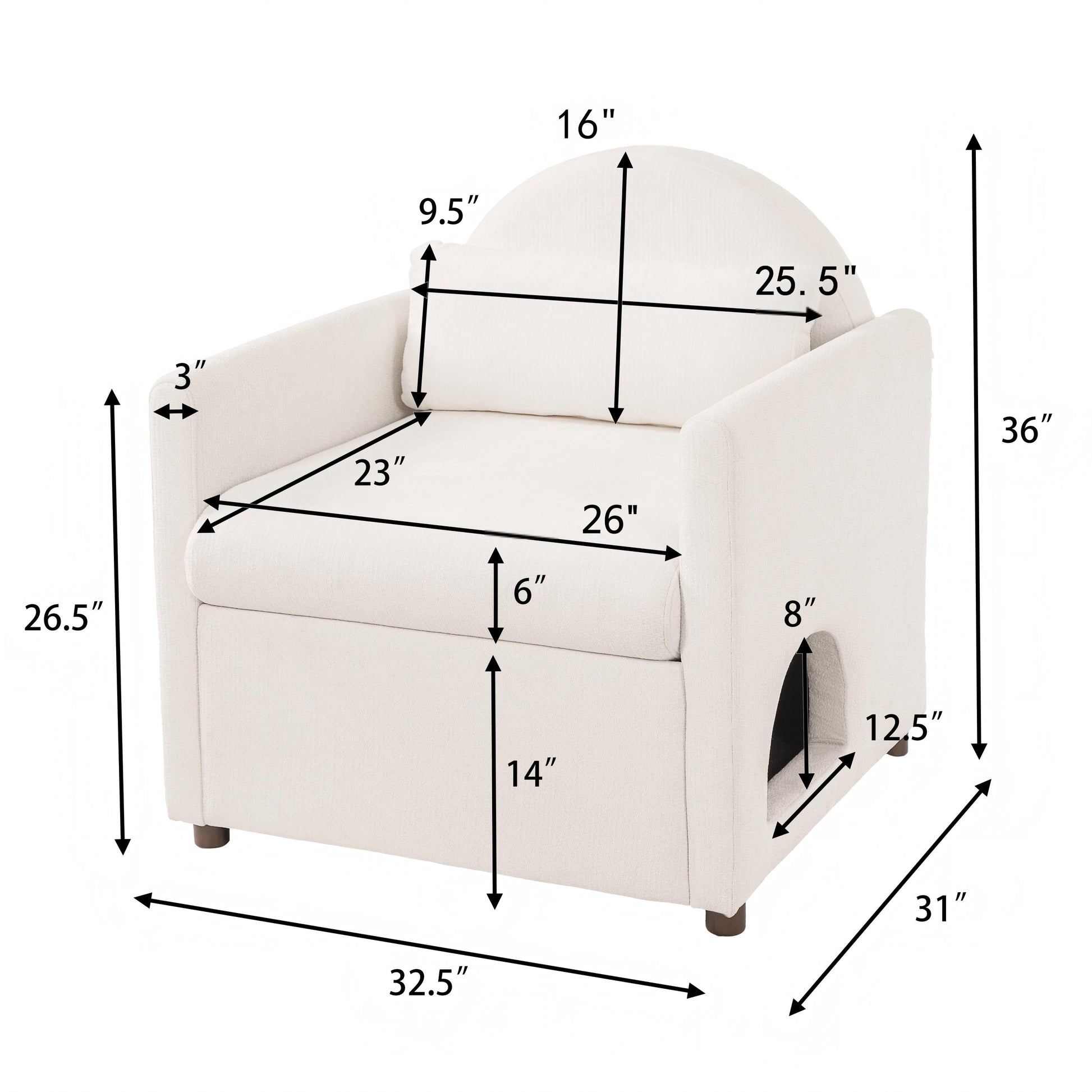 Beige Pet Friendly Accent Chair with Hidden Pet Nook, Acacia Wood Legs, 220lbs Weight Capacity, Modern Upholstered Armchair for Living Room image 2