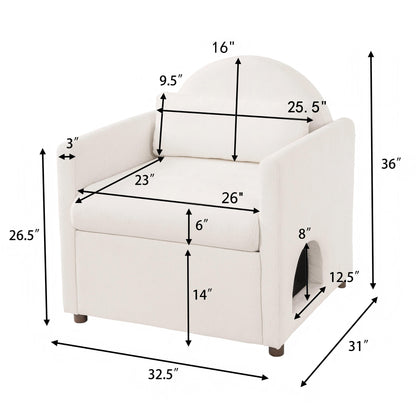 Beige Pet Friendly Accent Chair with Hidden Pet Nook, Acacia Wood Legs, 220lbs Weight Capacity, Modern Upholstered Armchair for Living Room image 2