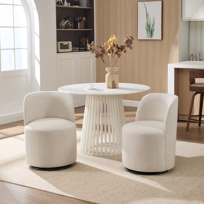 Set Of 1 Upholstered Kitchen & Dining Room Barrel Chair, Mid Century Modern Round Linen Dining Chair, 360 Degree Swivel Comfy Armless Accent Makeup Vanity Side Chair for Bedroom Living Room image 10