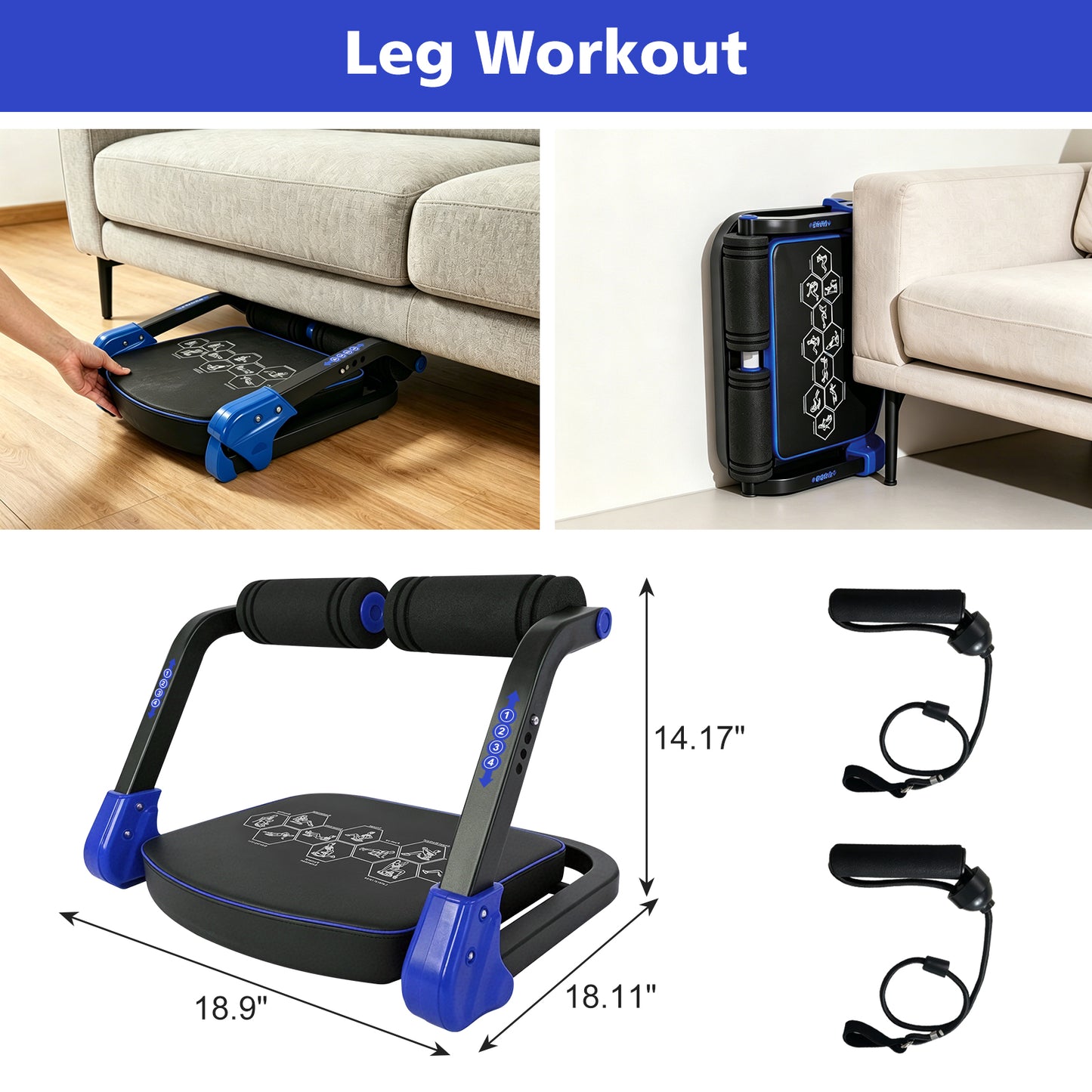 Ab Core Trainer Abdominal Machine for Home Gym with Resistance Bands Blue image 4