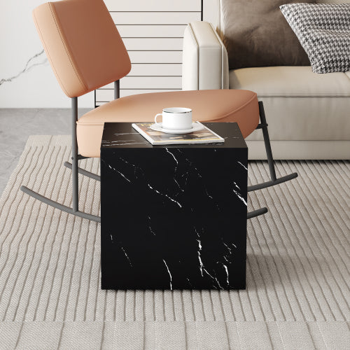Cube Side Table with Elegant Black Marble Grain MDF Panel, Luxury Modern Accent Furniture, Stylish Geometric End Table Fit for All Kinds of Indoor Spaces.W1151P227822 image 2