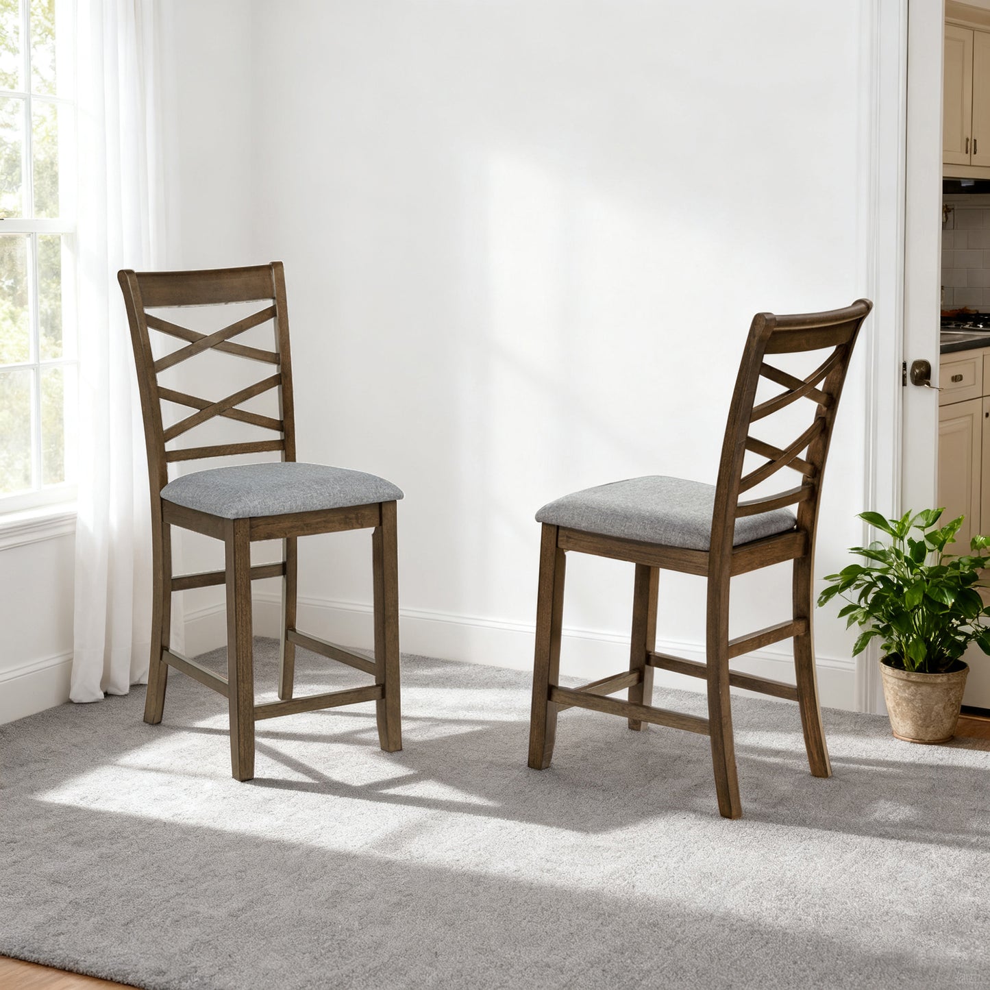 Dining Chairs Only, Wooden Counter Height Chairs Set of 4, Kitchen Chair with Padded Seat, Upholstered Counter Height Chair for Dining Room, Walnut image 2
