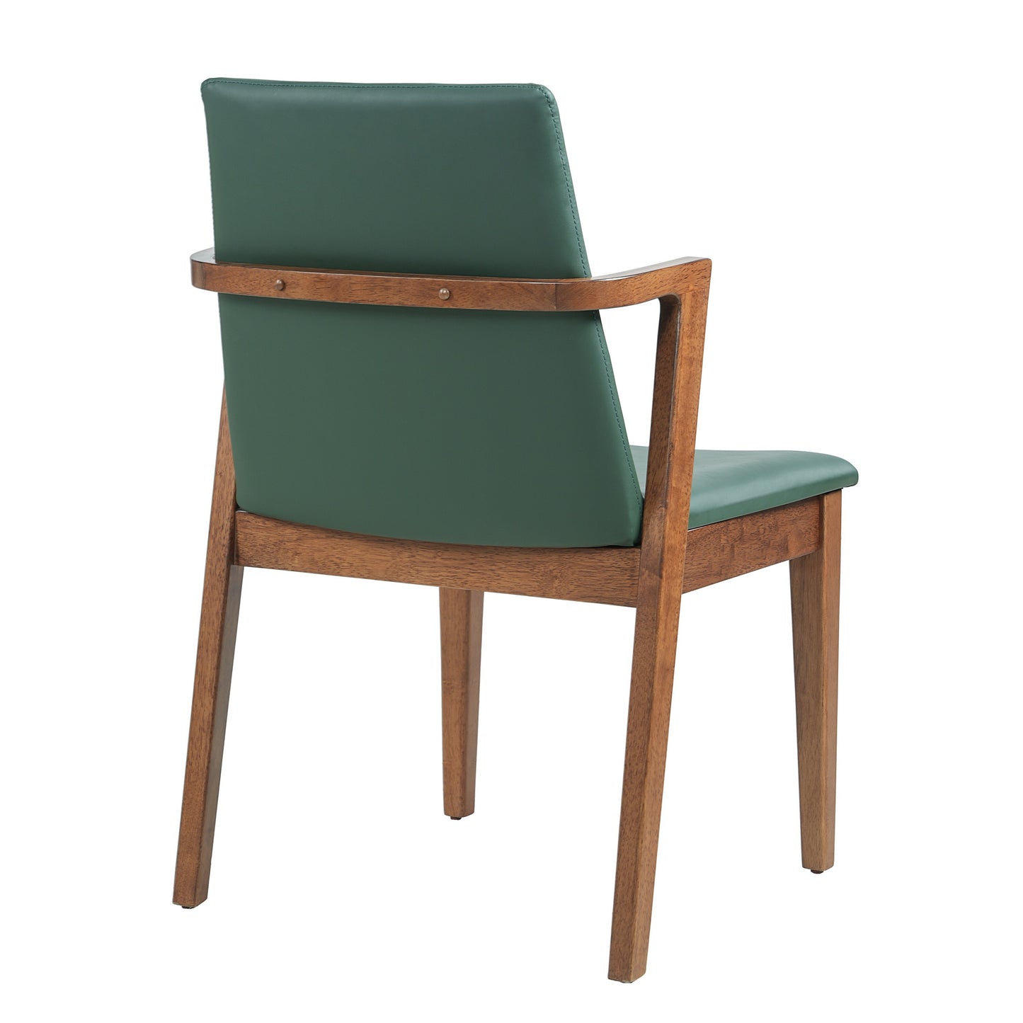 Mid-Century Modern Dining Chairs Set of 2 - Green PU Upholstered Armchairs with Walnut Color Rubber Wood Frame, 250lbs Capacity for Kitchen & Dining Room image 9