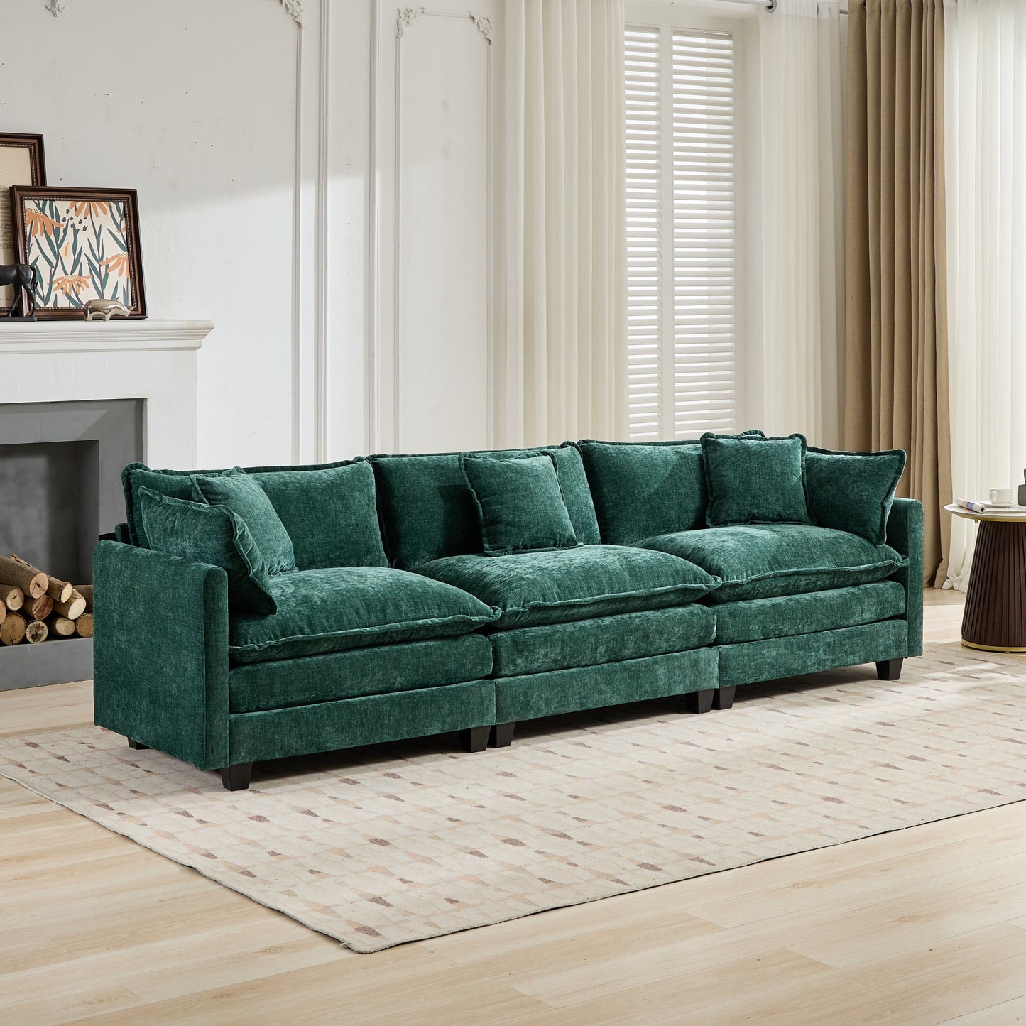 Cloud Sofa 3 Seats (Ottoman is not included), Modern Sectional Couch, for Living Room Bedroom and Apartment, Comfy Double Layer Upholstered Seat Cushion, Breathable Chenille Fabric,Green,SW5013GN image 1