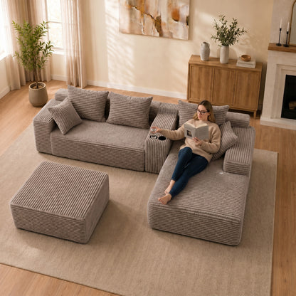 Advanced Corduroy U-shaped Modular Segmented Sofa, Large Sitting Depth Convertible Form, with Cup Holder and Storage Space, Modern Nordic Comfortable L-shaped Sofa Bed, Suitable for Large Living Rooms image 10