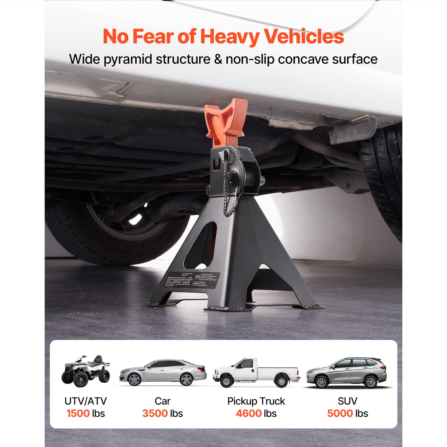 Jack Stands, 3 Ton (6,600 lbs) Capacity, 10.8-16.3 in Adjustable Height, Heavy Duty Steel Jack Auto Stands with Double Locking, for Lifting SUV, Pickup, Car, UTV/ATV, 1 Pair, Black and Orange image 6