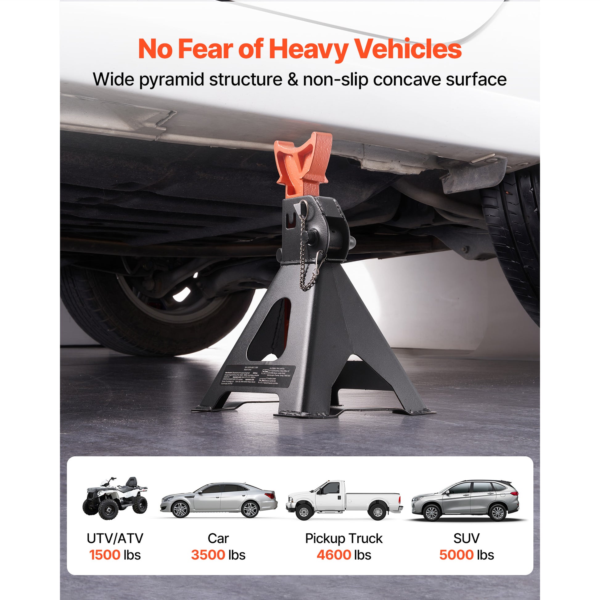 Jack Stands, 3 Ton (6,600 lbs) Capacity, 10.8-16.3 in Adjustable Height, Heavy Duty Steel Jack Auto Stands with Double Locking, for Lifting SUV, Pickup, Car, UTV/ATV, 1 Pair, Black and Orange image 6