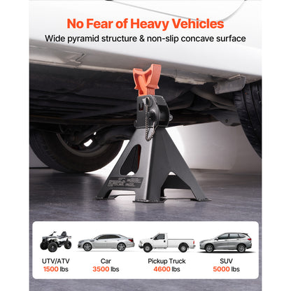 Jack Stands, 3 Ton (6,600 lbs) Capacity, 10.8-16.3 in Adjustable Height, Heavy Duty Steel Jack Auto Stands with Double Locking, for Lifting SUV, Pickup, Car, UTV/ATV, 1 Pair, Black and Orange image 6