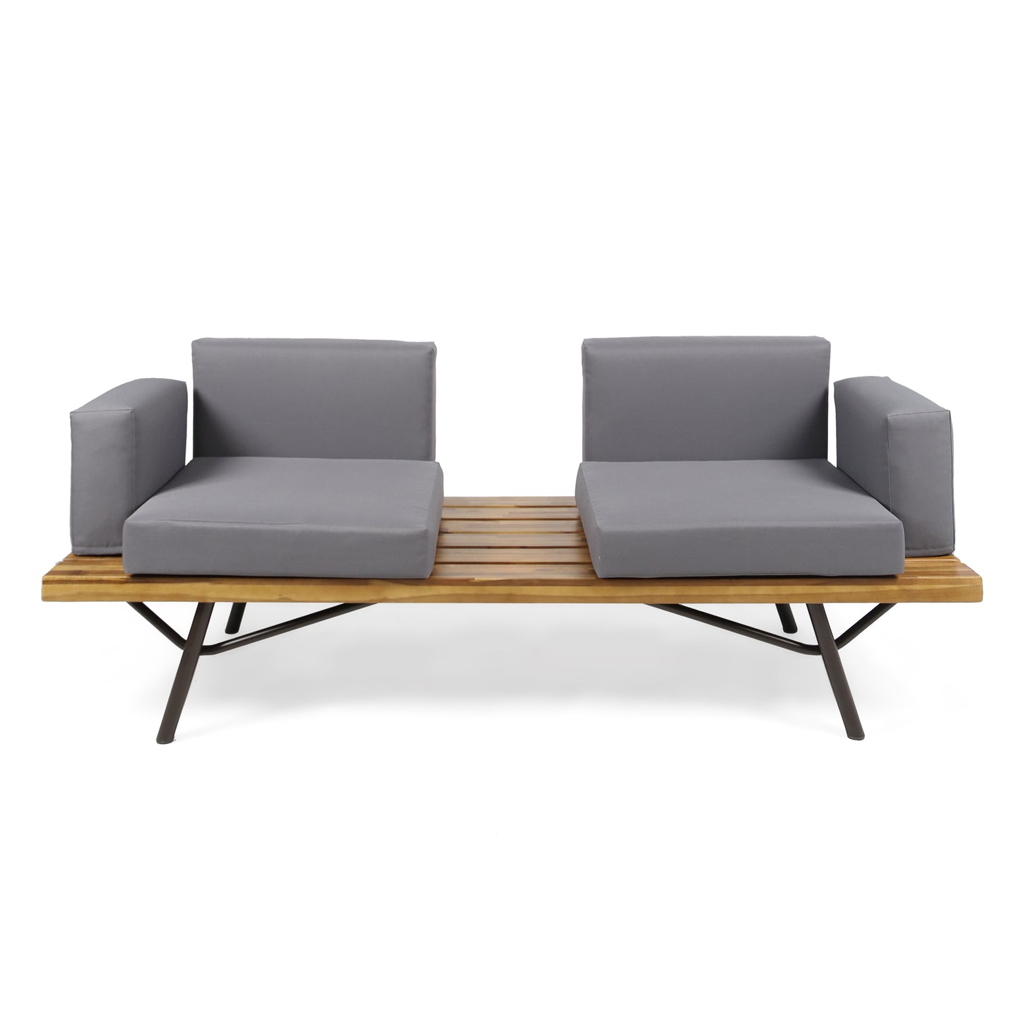 Canoga Outdoor Industrial Loveseat with Coffee Table image 6