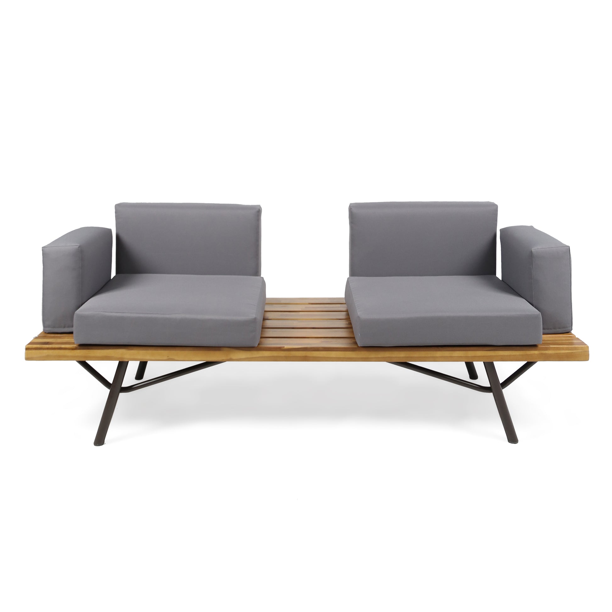Canoga Outdoor Industrial Loveseat with Coffee Table image 6