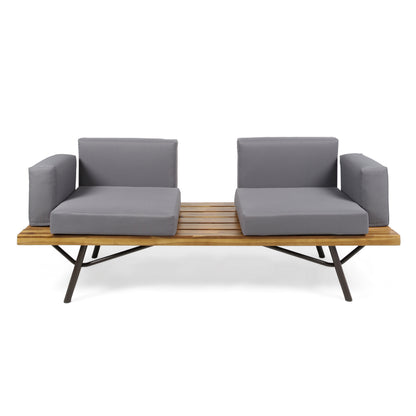 Canoga Outdoor Industrial Loveseat with Coffee Table image 6