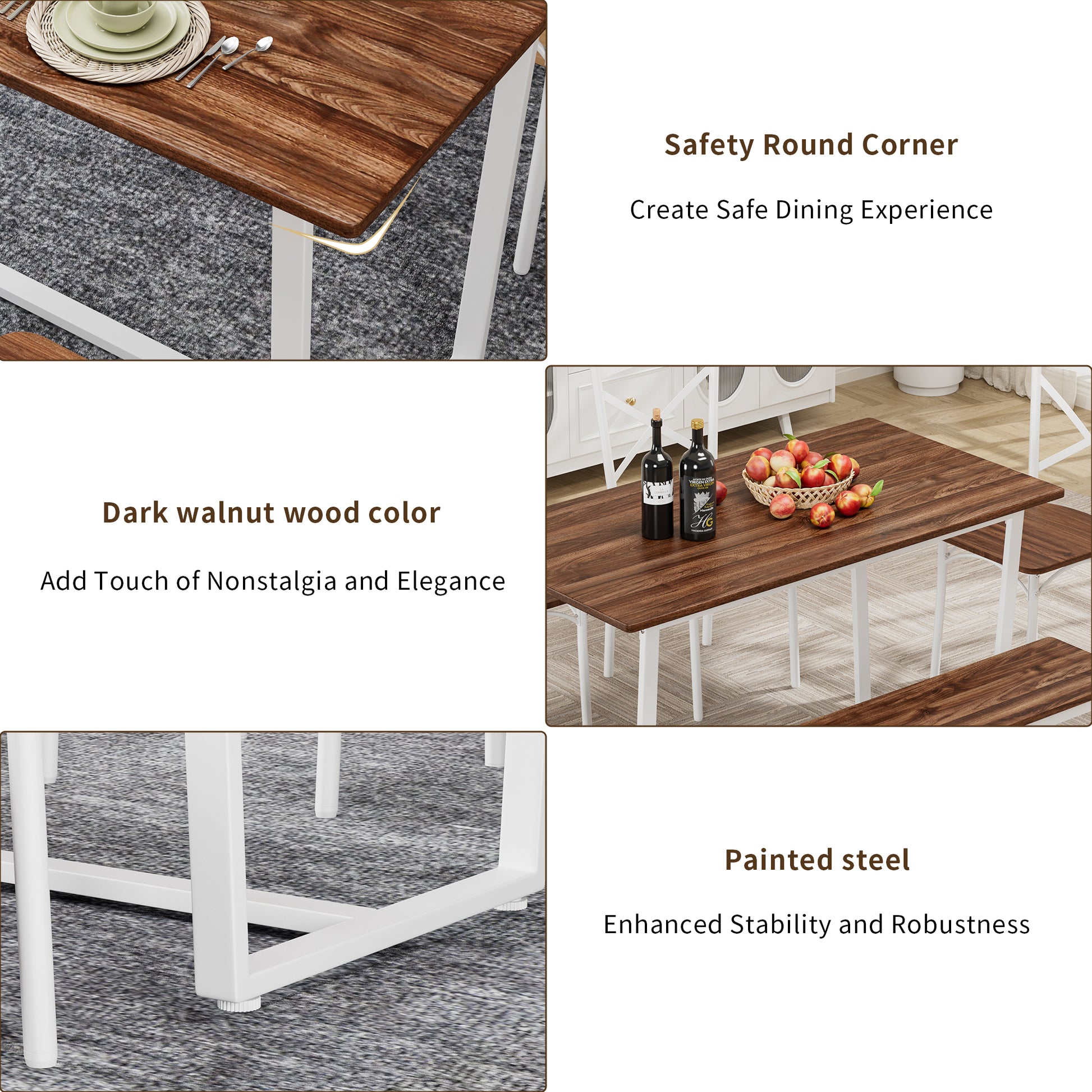 Four-piece set table and chair with backrest, industrial style, solid structure image 6