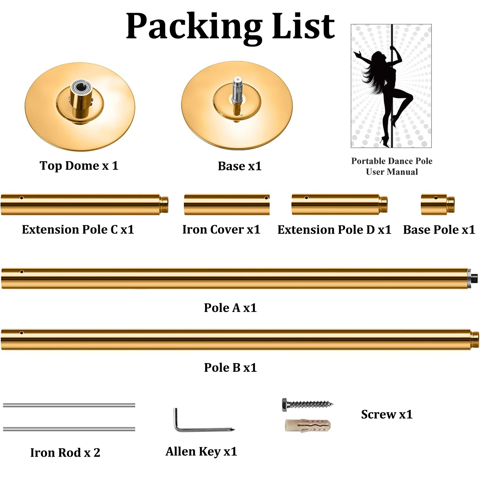 Professional pole dancing kit with powder coated finish