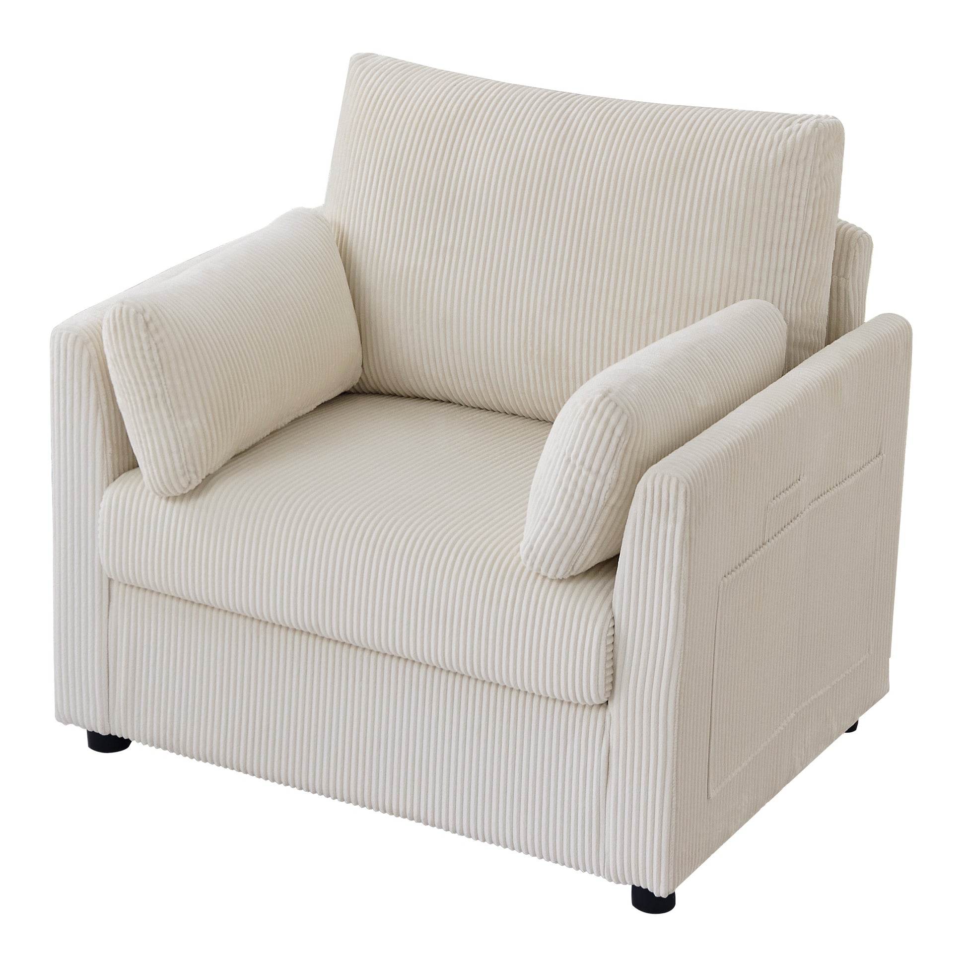 37.75" Corduroy Accent Chair with Side Storage Pockets, Modern Upholstered Single Sofa Armchair with 2 Pillows, Comfy Oversized Reading Chair for Living Room, Bedroom, Apartment image 10
