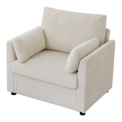 37.75" Corduroy Accent Chair with Side Storage Pockets, Modern Upholstered Single Sofa Armchair with 2 Pillows, Comfy Oversized Reading Chair for Living Room, Bedroom, Apartment image 10
