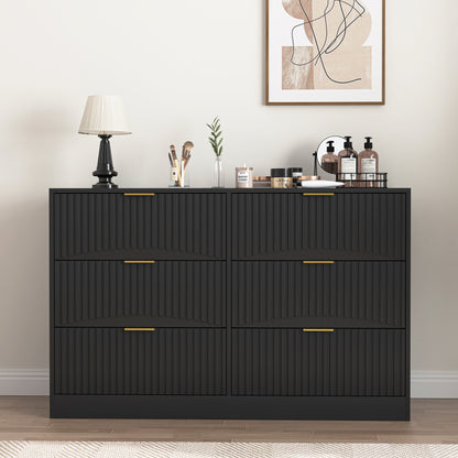 Modern 6-Drawer Dresser, Chest of Drawers for Bedroom, Living Room, Hallway, and Entryway - Large Storage Cabinet, Black,Drawer panel with wavy patterns image 3