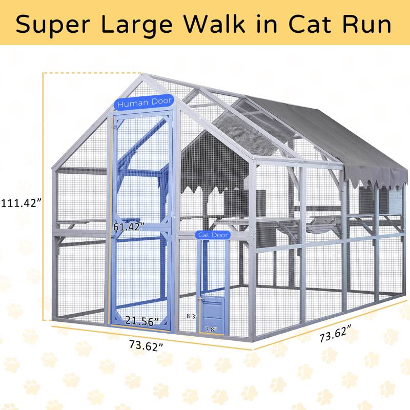 Large Catio Outdoor Cat Enclosure,Large Cat Run with Bridges,Walks,Wooden Feral Cats Shelter with Waterproof and UV Proof Canopy image 3